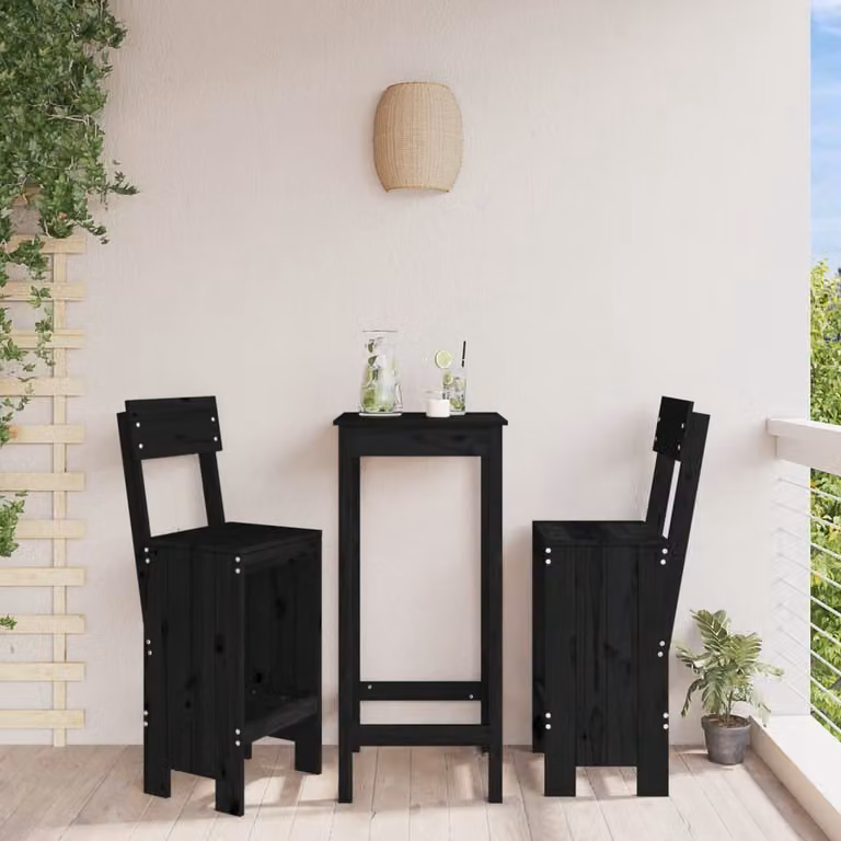 Set di 2 sgabelli da bar vidaXL in legno massello di pino, colore nero, L 40 cm x P 48,5 cm x H 115,5 cm