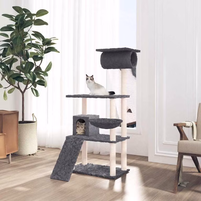 vidaXL Albero per Gatti con Tiragraffi in Sisal e Amaca, Grigio, Altezza: 131 cm