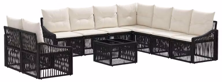 Set Divano da Giardino 10 pcs Nero polyrattan