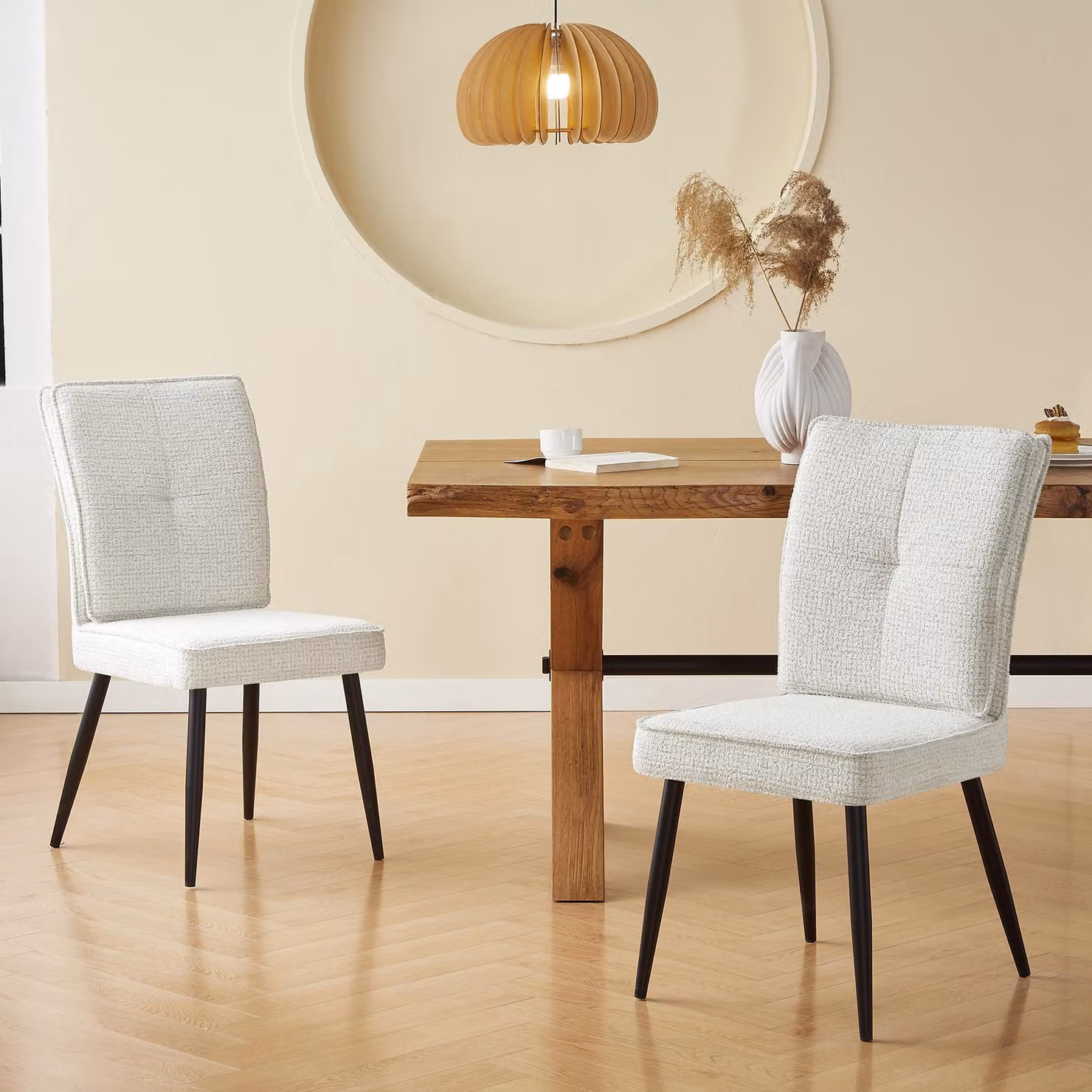 MODFU, set di 2 sedie da pranzo con schienale, sedie imbottite con gambe in metallo, adatte per la sala da pranzo e il soggiorno, colore bianco crema