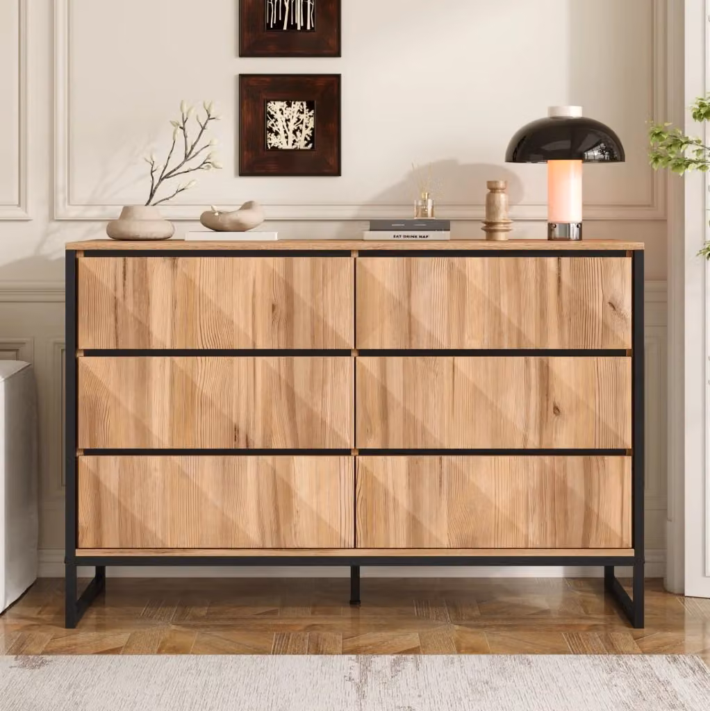 Credenza moderna in stile industriale con design geometrico, colore nero e marrone, L: 120 cm, P: 40 cm, H: 80 cm – 2