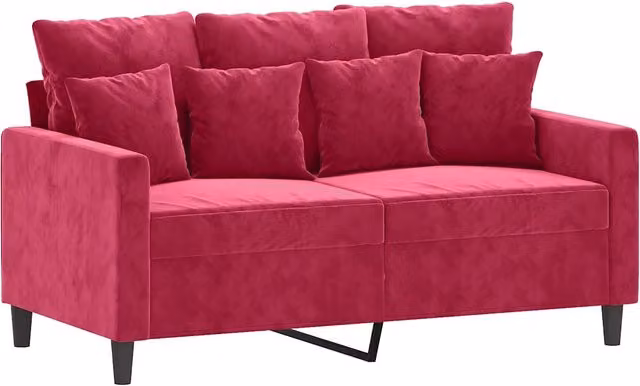 Divano moderno da soggiorno in velluto rosso con struttura in metallo e cuscini inclusi L: 138 cm, P: 77 cm, H: 80 cm