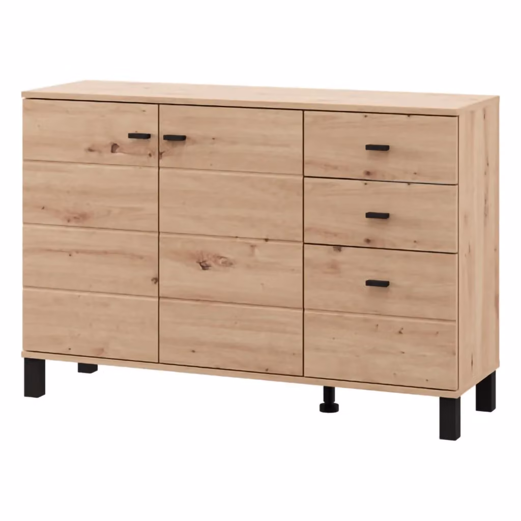 Madia Guatav DMORA con 3 cassetti in rovere marrone e nero per soggiorno o cucina L: 116 cm, P: 35 cm, H: 78 cm – 2