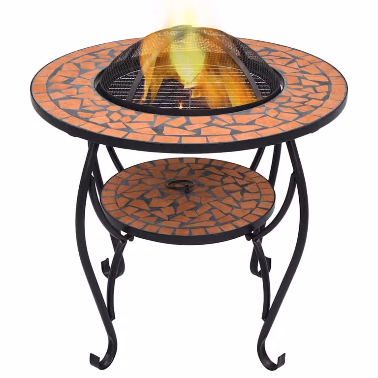 vidaXL Tavolo con Braciere in Ceramica e Mosaico Multicolore Marrone Diametro: 68 cm