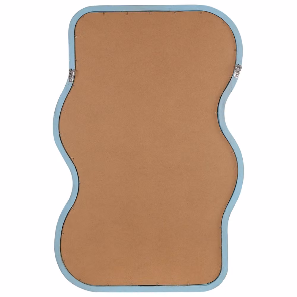 Specchio da parete BELIANI con cornice in legno di Paulownia blu, forma irregolare organica e stile moderno, L: 58 cm, H: 90 cm – 2