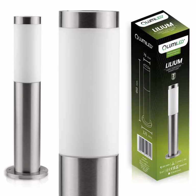 LUMILED lampada da terra per esterni 45cm luce bitta IP44 acciaio inox E27 luce da giardino argento lampada da terra luce sentiero luce esterna lampada da terra per esterni
