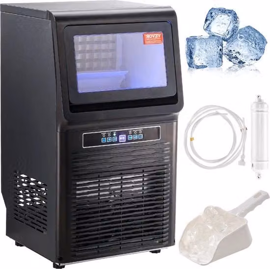 Macchina per blocchi di ghiaccio - Macchina per ghiaccio - Macchina per ghiacciolini - Per ristoranti - 31 kg di ghiaccio per 24 ore - 35 cm largo 67 cm alto - Connesso all'acqua - Con cucchiaio per ghiaccio - Blocchi di ghiaccio