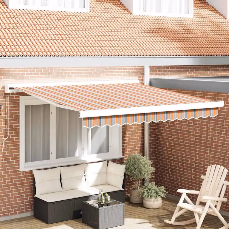 vidaXL Tenda retrattile multicolore con bracci pieghevoli in alluminio e tela in poliestere L: 350 cm, P: 250 cm