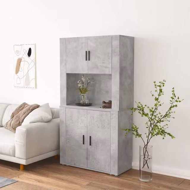 Credenza moderna vidaXL in legno multistrato grigio cemento, sospesa a parete