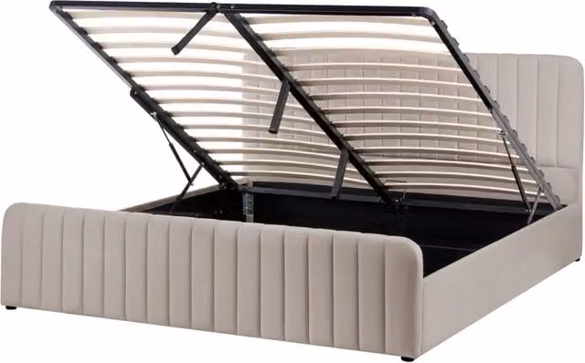 Letto con contenitore sollevabile in tessuto grigio marrone 180 x 200 cm testiera imbottita gambe in metallo moderno