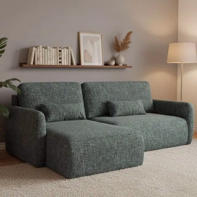 Pagno Divano Letto ad L con Penisola Contenitore Verde, L/P/H: 207 x 148 cm – 1