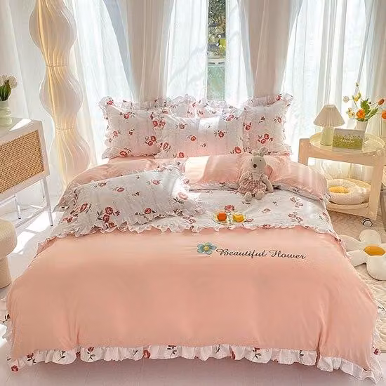 Ibenzoa® Set di lenzuola in microfibra romantico, 135 x 200 cm, con federa 80 x 80 cm – motivo floreale rosso/bianco, cerniera in metallo, angoli con laccetti