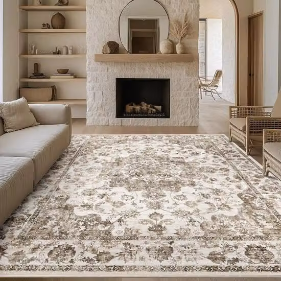 Tappeto HUGEAR in stile vintage ed etnico beige, morbido, antiscivolo e lavabile, ideale per soggiorno, camera da letto e sala da pranzo, L: 400 cm, P: 300 cm