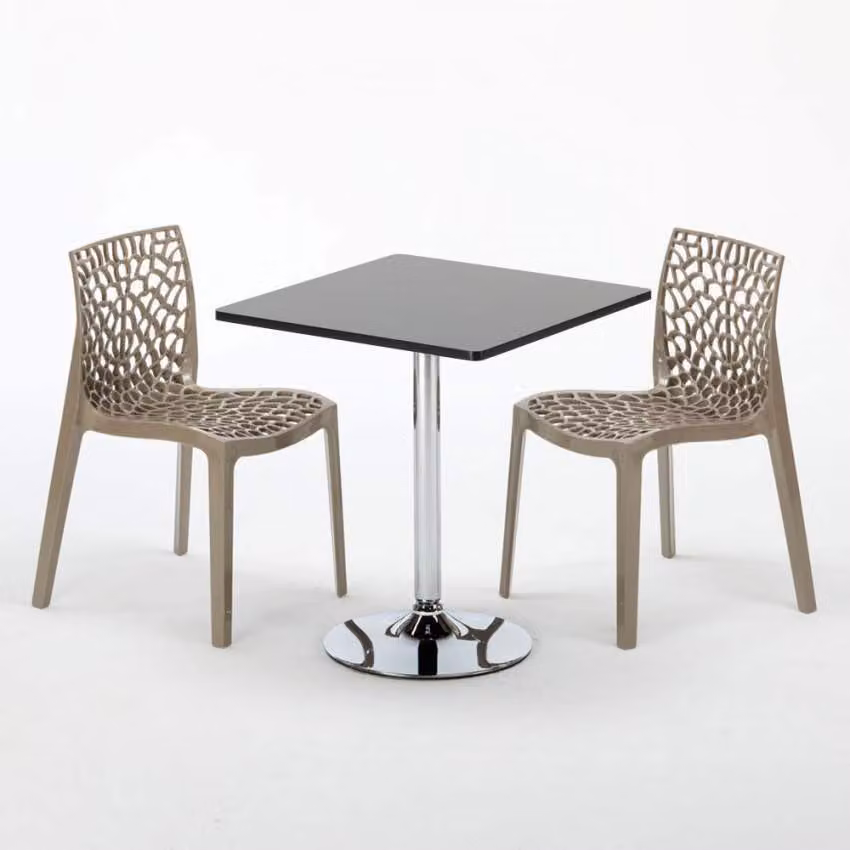 Tavolo quadrato nero e 2 sedie Set di bastoni per interni in polipropilene colorato Grand Soleil Gruvyer Mojito - Juta beige