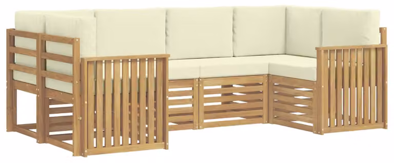 Set di divani da esterno, 6 pezzi, bianco e crema