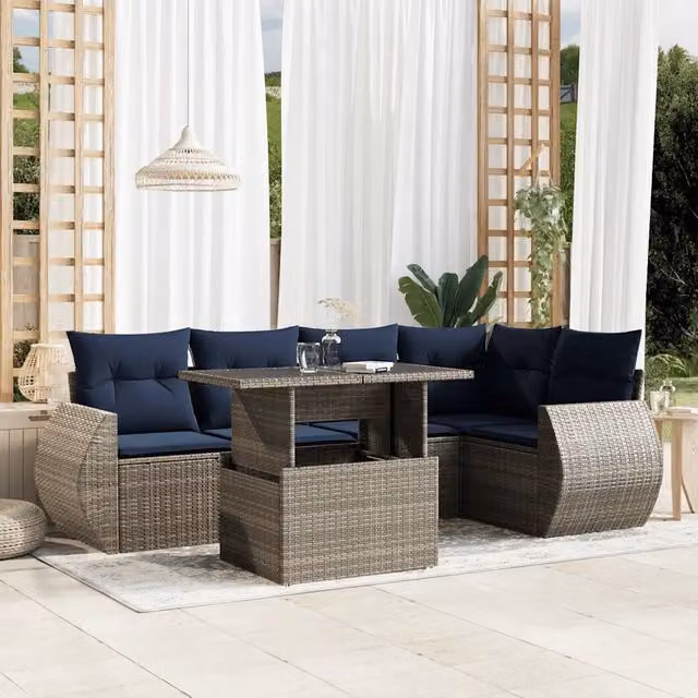 Set Divani da Giardino 6 pz con Cuscini Grigio in Polyrattan 3268521