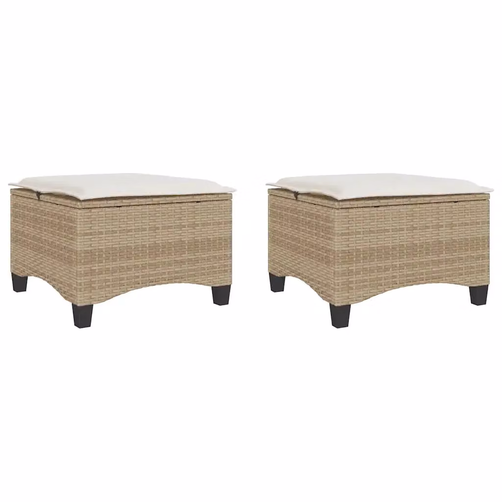 Set di 4 sgabelli da giardino vidaXL in polyrattan beige con cuscini bianchi L/P/H: 55 x 55 x 36 cm – 2
