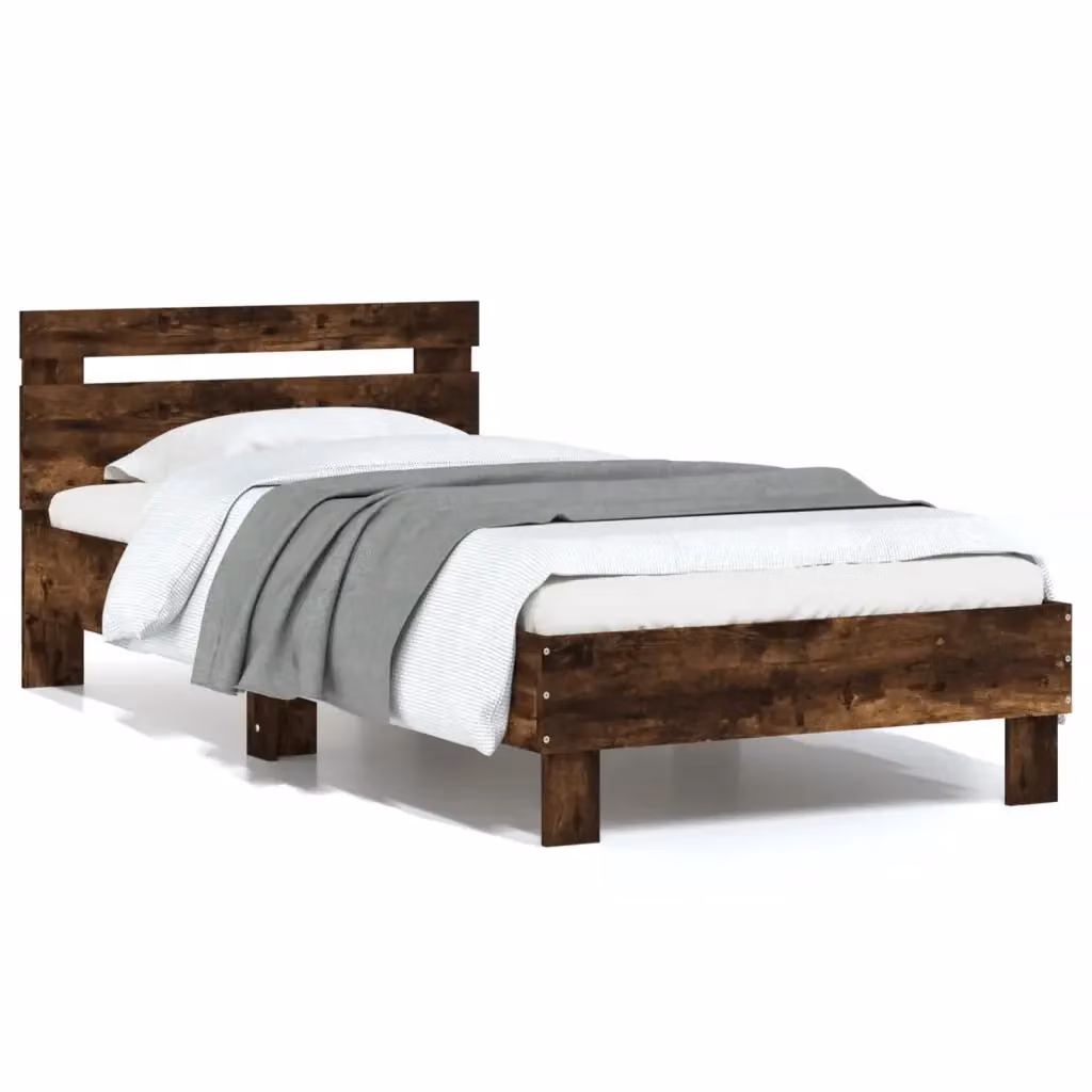 Letto con Giroletto e Testiera vidaXL in Legno Rovere Fumo Marrone L/P/H: 90 x 200 cm – 2