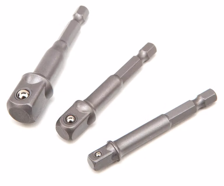 Set 3 pezzi adattatori per chiavi a bussola con inserti da 1/4” su 1/4”, 3/8”, 1/2”, per mandrino trapano e avvitatore, chiave a impatto, HBM
