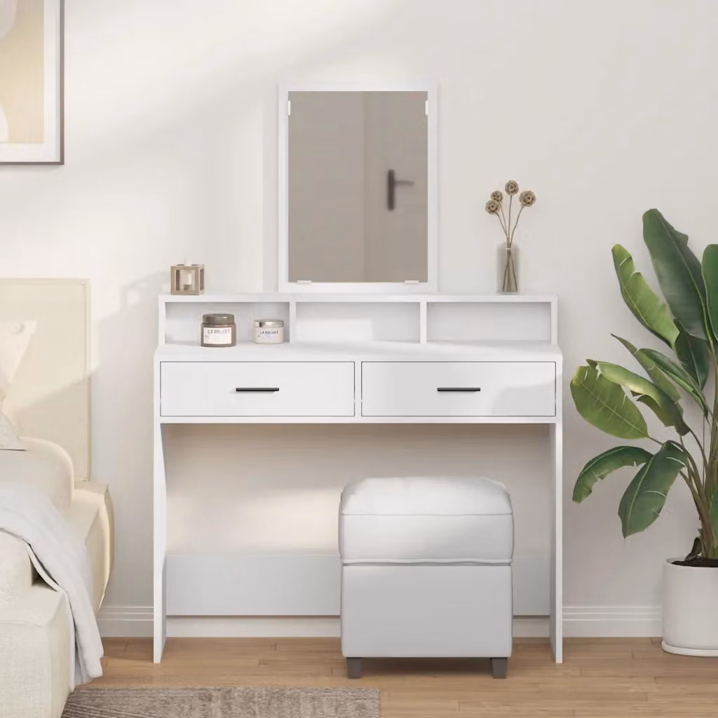 vidaXL Tavolo da Trucco Moderno Bianco in MDF L/P/H: 100 x 41 x 140 cm