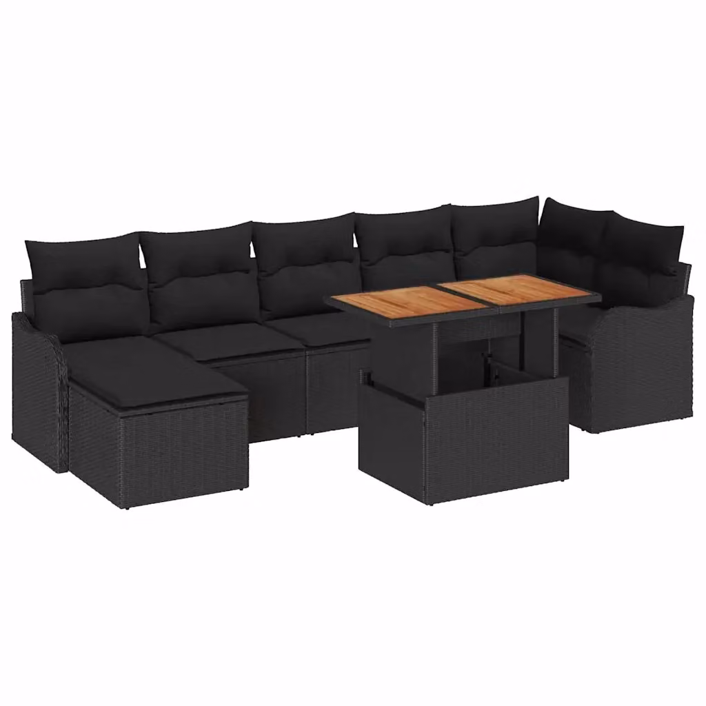 Set Divano da Giardino vidaXL 8 Pezzi Moderno con Cuscini e Contenitore Nero – 2