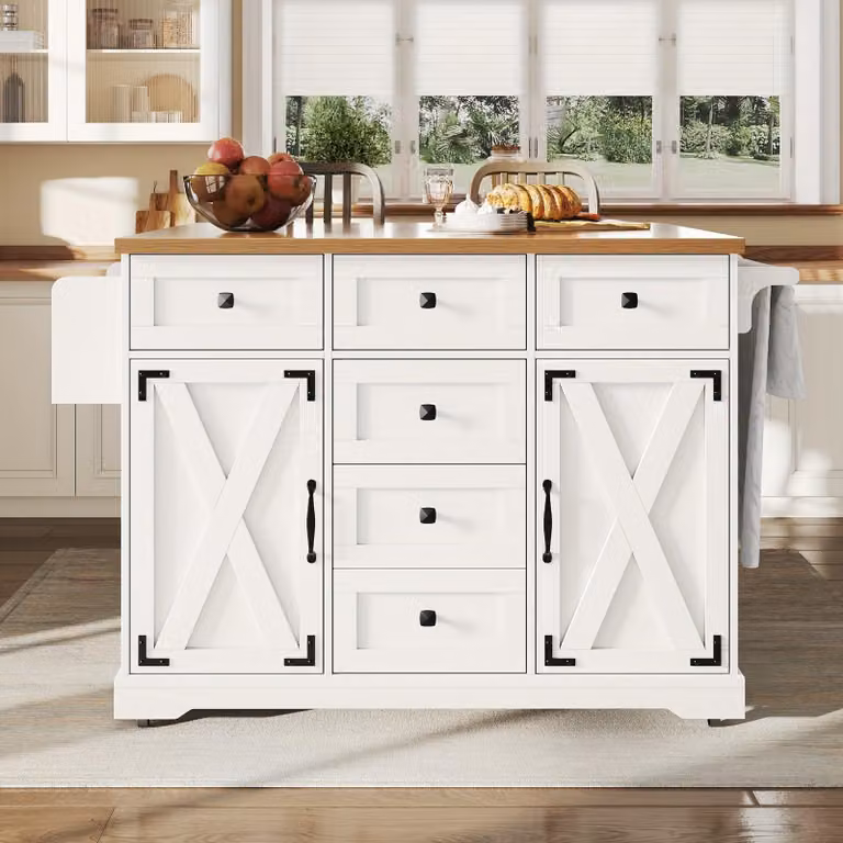 Isola da cucina, mobile contenitore multifunzionale e tavolino laterale con ampio piano di lavoro e design modulare, ideali per soggiorno e sala da pranzo
