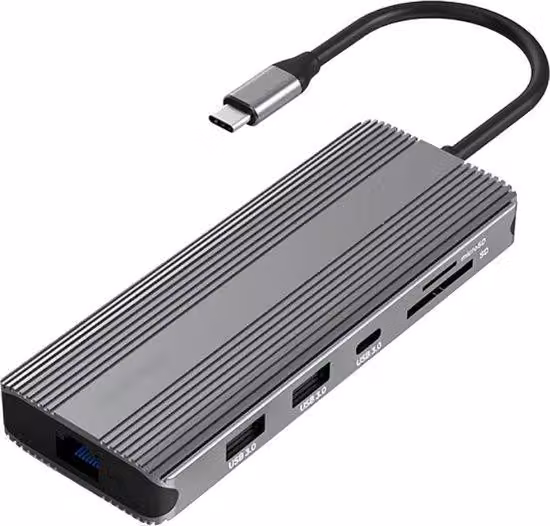 Adattatore multifunzione con 2 porte HDMI + 2 porte USB 3.0 + Ethernet + lettore di schede + 2 porte USB-C + audio da 3,5 mm