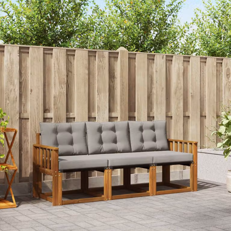 Set di divani da esterno vidaXL 3 pezzi in legno di acacia e textilene grigio con cuscini inclusi