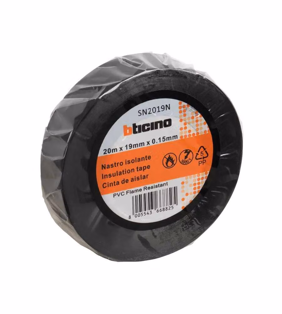 Bticino Nastro isolante PVC 20m 19mm nero autoestinguente spessore 0,12mm