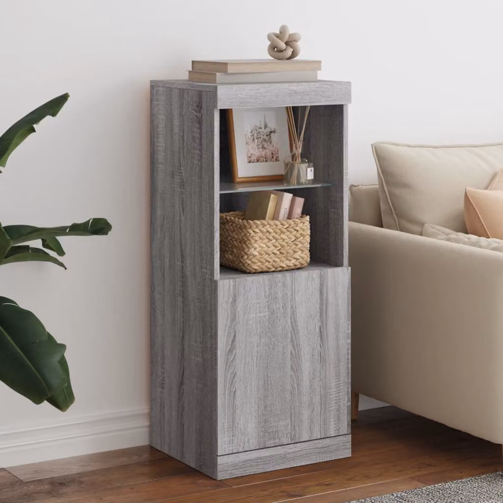 Credenza moderna vidaXL con luci LED in legno e MDF, colore Grigio Sonoma, L 41 cm x P 37 cm x H 100 cm