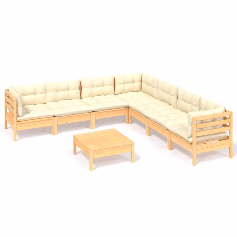Set Divani da Giardino 8 pz con Cuscini Crema in Massello di Pino