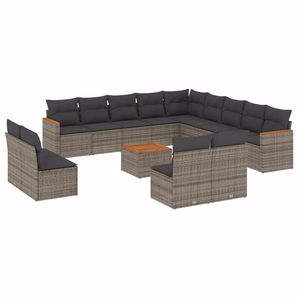 Set di divani da giardino VIDAXL in polyrattan grigio con 14 pezzi e cuscini inclusi – 2