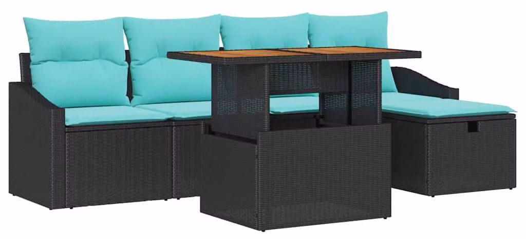 Set Divano da Giardino con cuscino 6 pcs Nero polyrattan