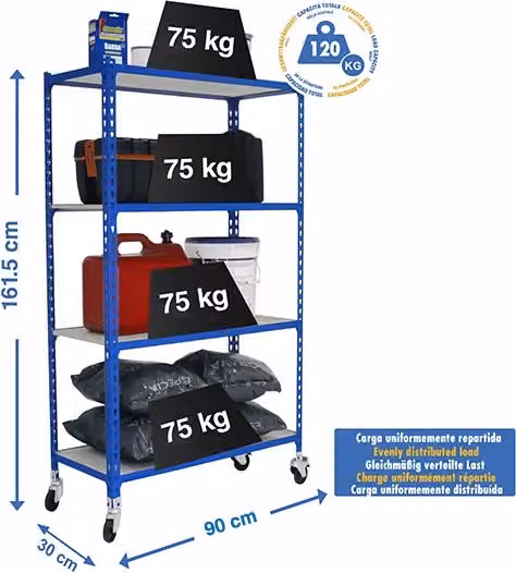 MADERCLICK MOBILE 4/300 1500 BLU/MADEIRA metallico prateleira