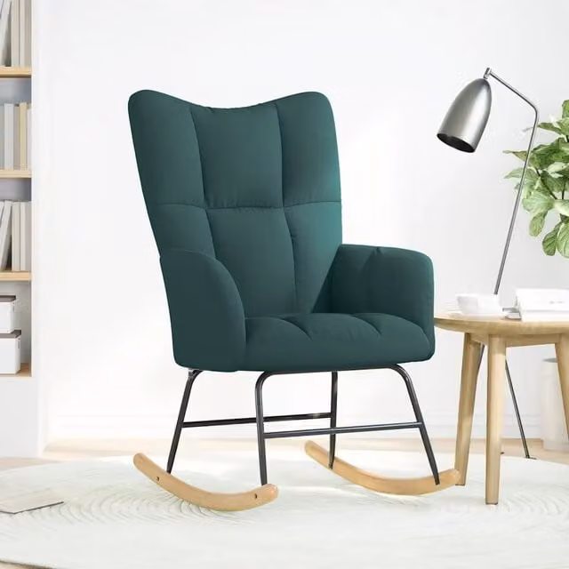 Poltrona a dondolo moderna DESIGN IN in tessuto verde con braccioli e struttura in legno e metallo