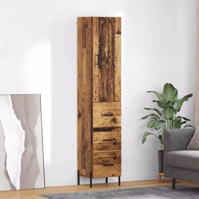 Credenza Buffet Armadio da Cucina vidaXL in Legno Vecchio e Metallo, Colore Marrone, L/P/H: 34,5 x 34 x 180 cm