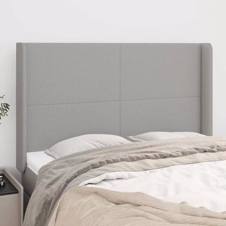 Testiera ad orecchio vidaXL in tessuto grigio chiaro con struttura in legno e pannello imbottito L: 147 cm, P: 16 cm, H: 118/128 cm