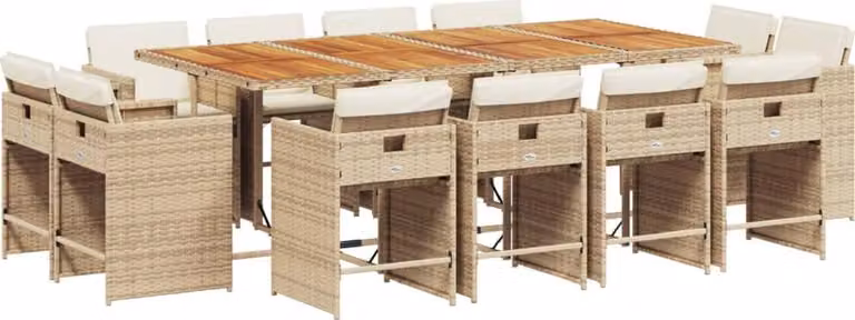 Set da Pranzo da Giardino 13 pz con Cuscini Beige in Polyrattan