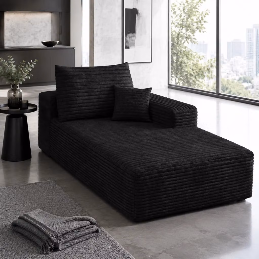 Divano letto modulare MIVRAY con chaise longue reversibile in velluto a coste nero per soggiorno e camera da letto – 2