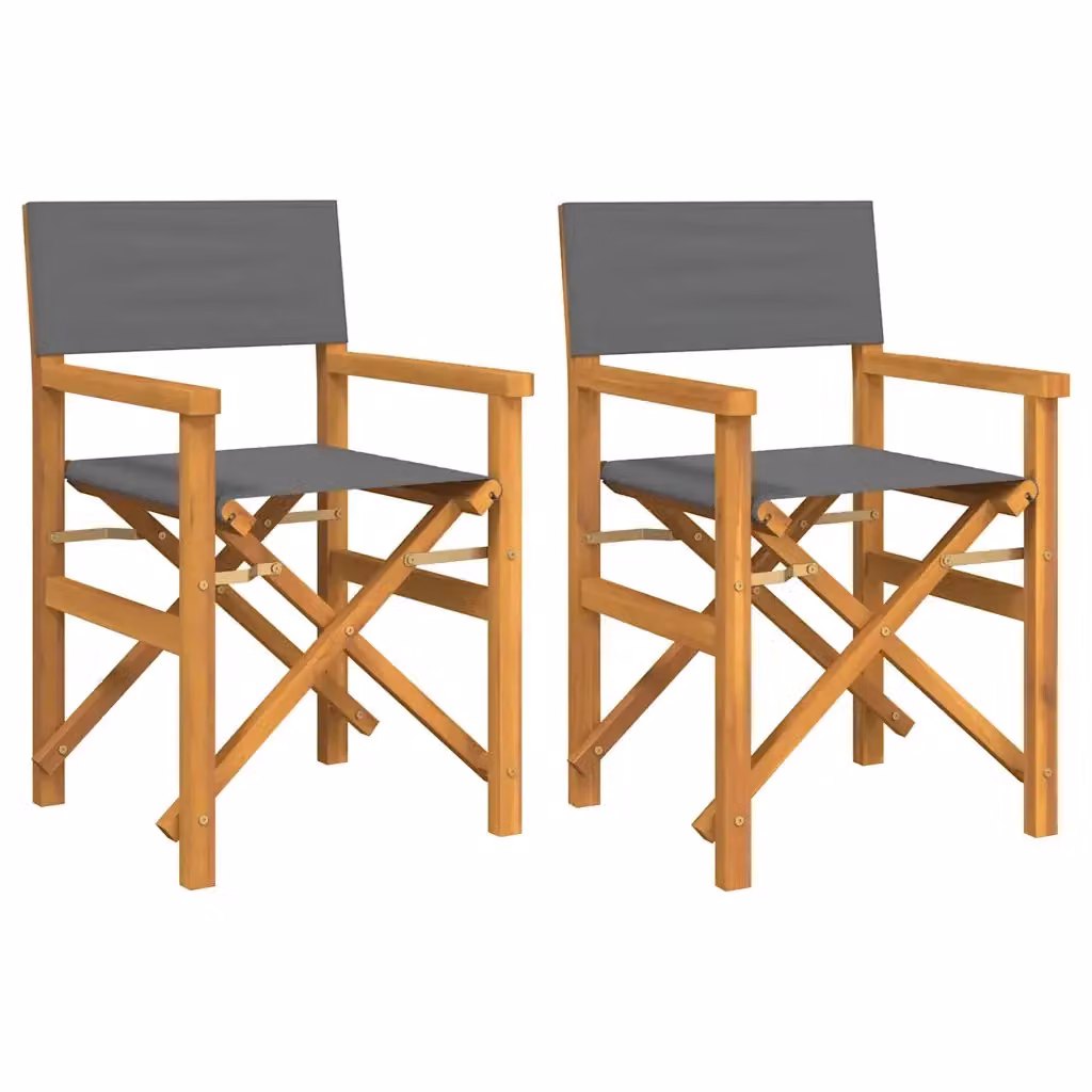 Set di 2 sedie da regista pieghevoli vidaXL in legno di teak con tessuto grigio resistente ai raggi UV – 2