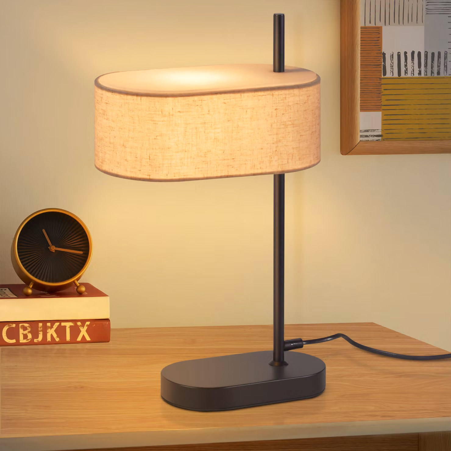 ZMH lampada da comodino camera da letto lampada da tavolo vintage - 44,5 cm E14 lampada da tavolo nera paralume in tessuto di lino con cavo interruttore e spina lampada da salotto retrò per soggiorno ufficio (senza lampadina)