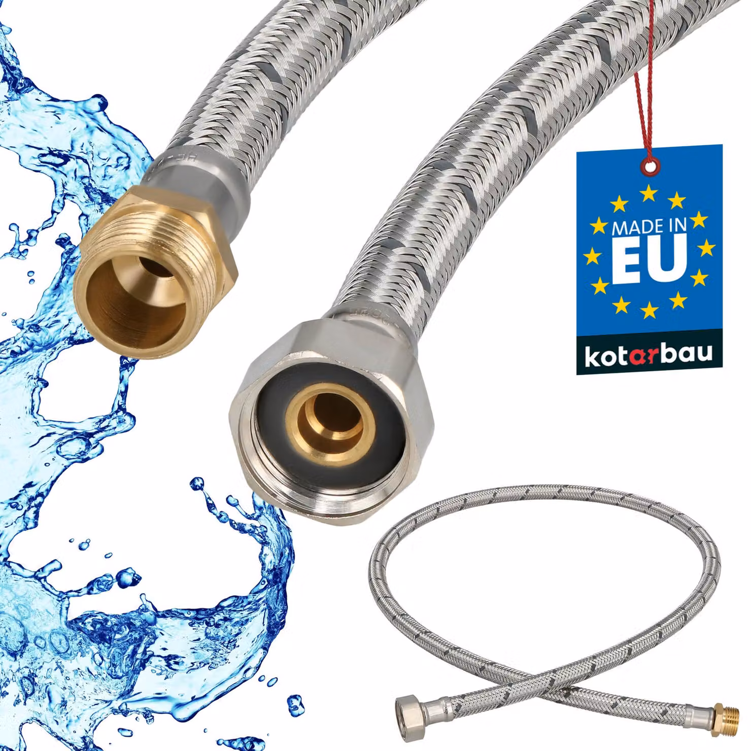 KOTARBAU® Tubo Flessibile per Rubinetto 1/2" x 3/8" Rinforzato 100cm Tubo Flessibile Rubinetto Cucina Maschio x Femmina Acciaio Inox