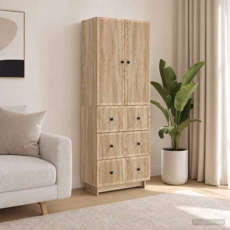 Set di 2 armadi da parete vidaXL in legno MDF marrone e beige con ante a battente e cassetti interni, L/P/H: 90 x 66 x 34,5 cm