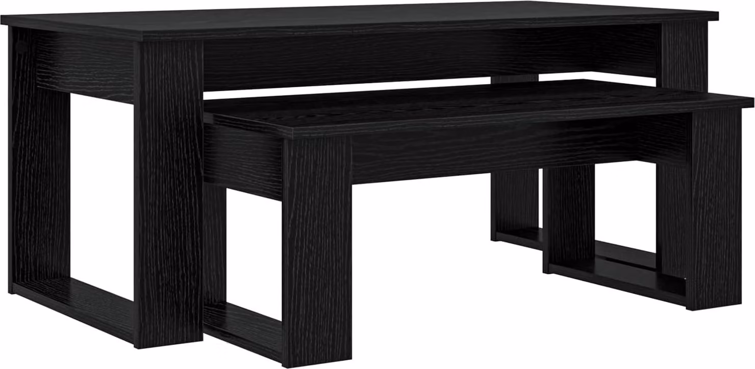 Set di Tavolini da Caffè 2 pcs Rovere Nero Legno multistrato