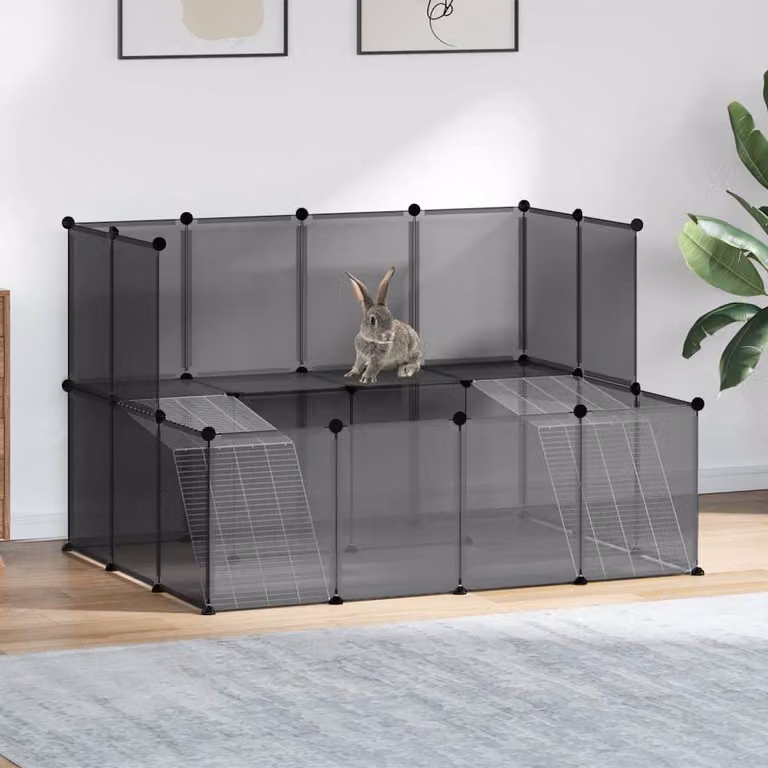 Gabbia per piccoli animali vidaXL in plastica e acciaio, colore nero e grigio, L: 143 cm, P: 107 cm, H: 93 cm