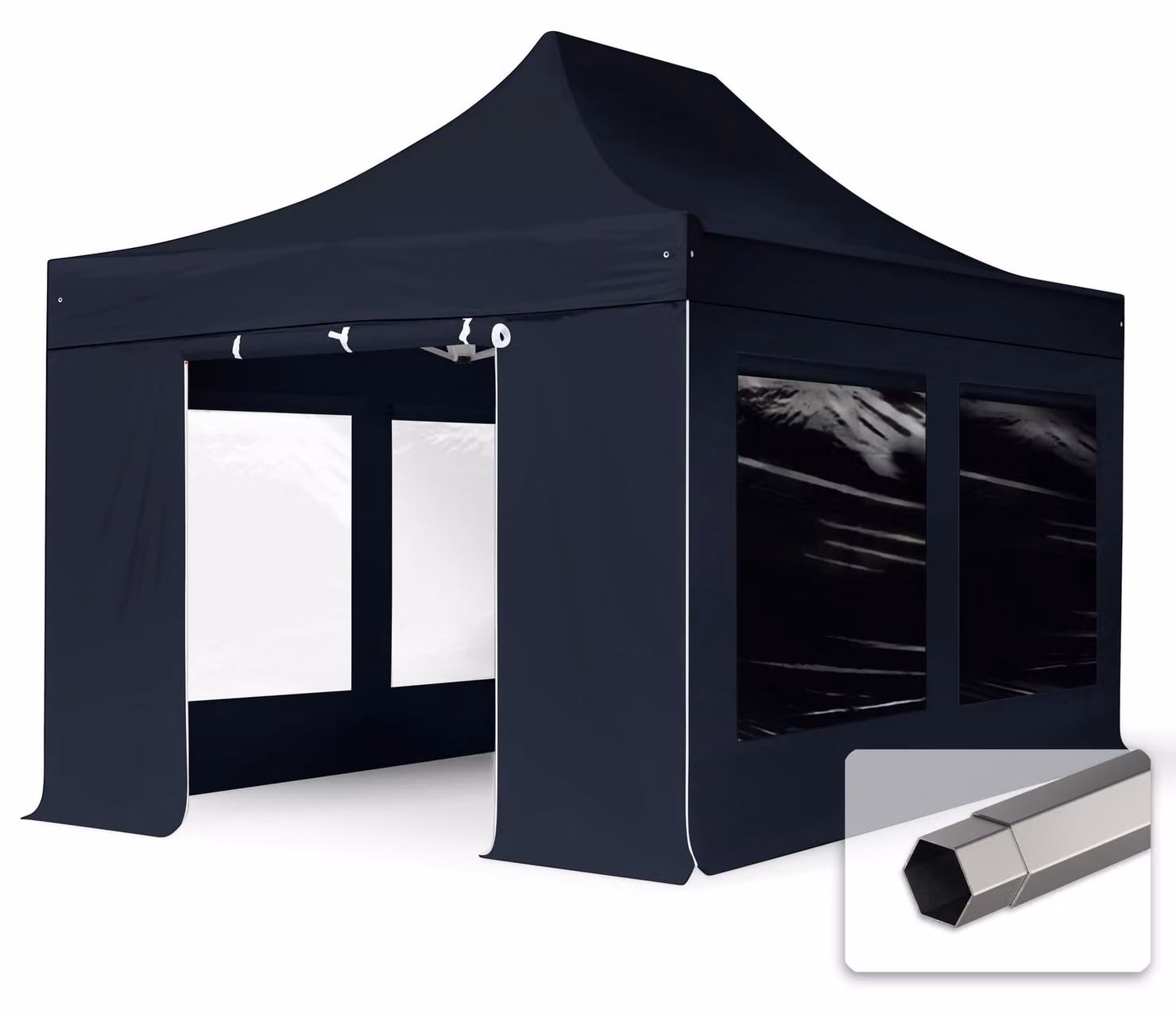 TOOLPORT 3x4,5m gazebo pieghevole con laterali (finestre panoramiche), PREMIUM acciaio, nero