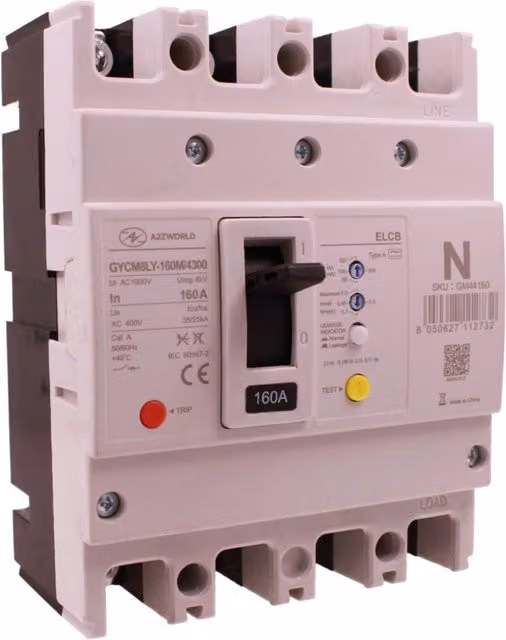 Interruttore Scatolato con Differenziale Tipo A A2ZWORLD 3P+N 160A Idn Regolabile 50-500mA – 1