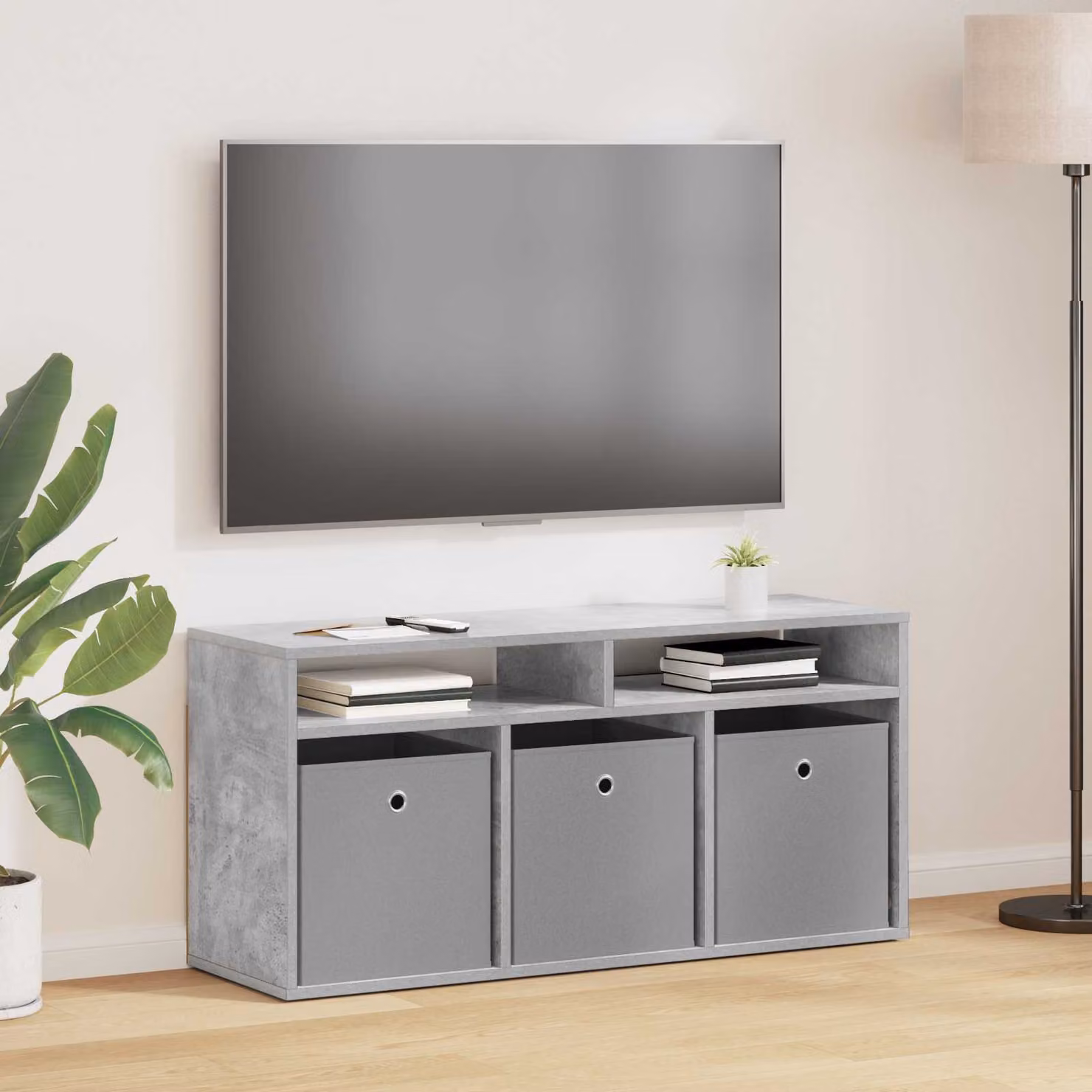 Lowboard vidaXL con cassetto in stile moderno, Grigio cemento, L 102 cm x P 32 cm x H 48,5 cm