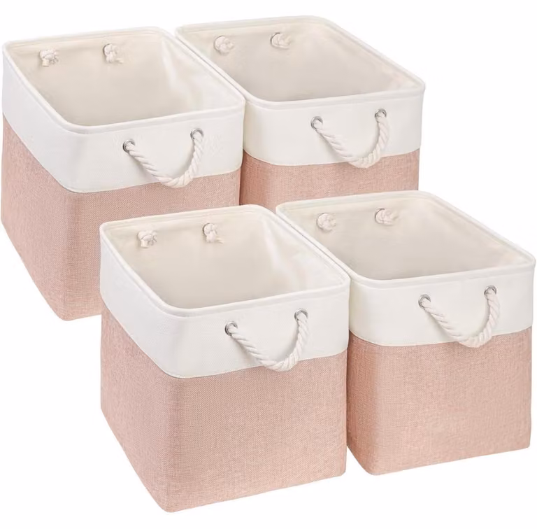 Contenitore in tessuto a forma di cubo, 33x38x33 cm, rosa/bianco, confezione da 4