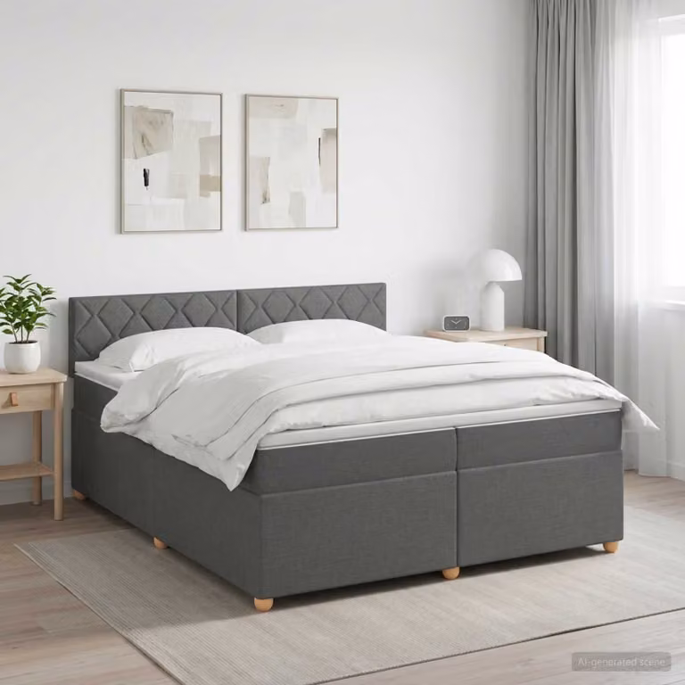 Letto box spring ibrido vidaXL con materasso a molle insacchettate, Grigio e Bianco, L/P/H: 200 x 200 x 88 cm